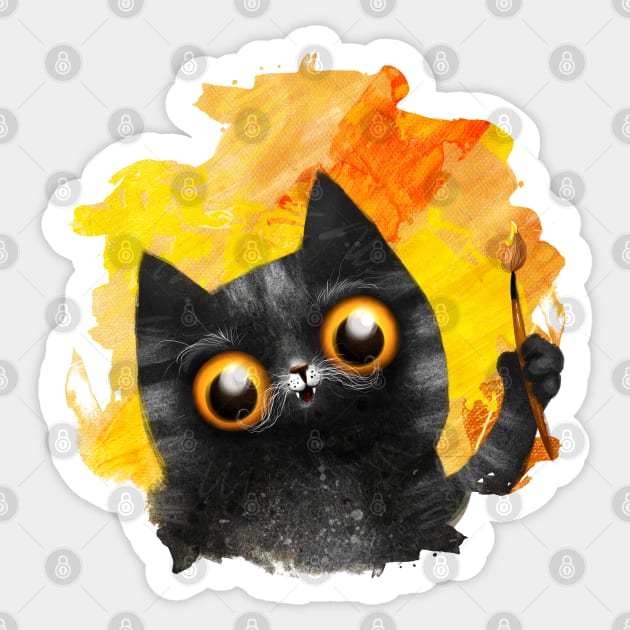 Cute black cat painter Sticker by Marysha_art